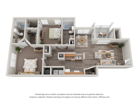 Floor plan for 2 beds, 2 baths, 1219 sqft